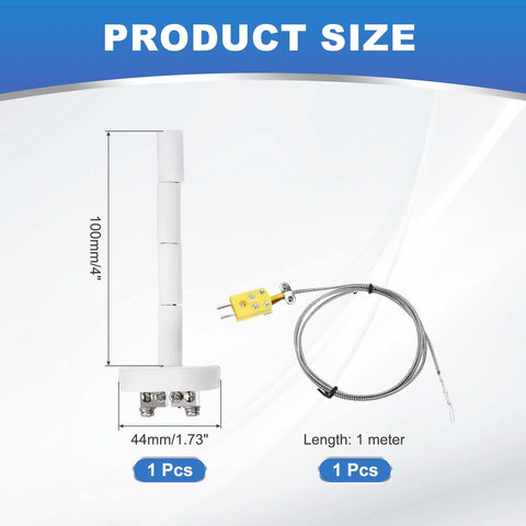 MECCANIXITY K-type ceramic kiln thermocouple sensor probe, white ceramic rod with 1 m wire and yellow plug