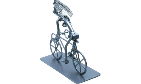 Totally Cool Desktop Bicycle Figurine For Women Nut And Bolt Metal Sculpture Handmade Bike Ornament front view