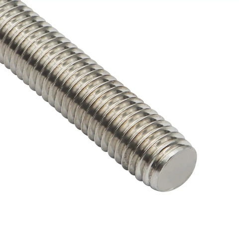 Close-up view of 4 Pack 5/16 Inch 304 Stainless Fully Threaded Rods 12 Inch Right Hand Threads showing thread detail