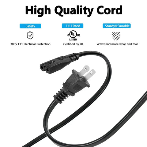 Pro Grade 6 Ft 2 Prong AC Power Cord For Sewing Machines 18 AWG 125V UL Listed Compatible With Brother Singer White Bernina