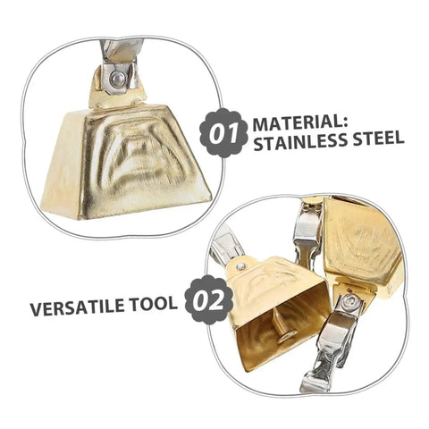 Stainless Steel Clip On Fishing Rod Bite Alarm Bells Set With Loud Ringing Sound showing close-up of bells and stainless steel material.