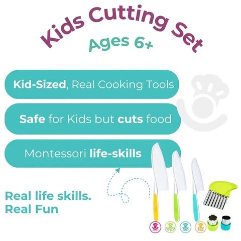 Kids Cutting Set With Safe Montessori Kitchen Knives And Cookie Cutters For Toddlers, Complete Kitchen Safety Kit shown