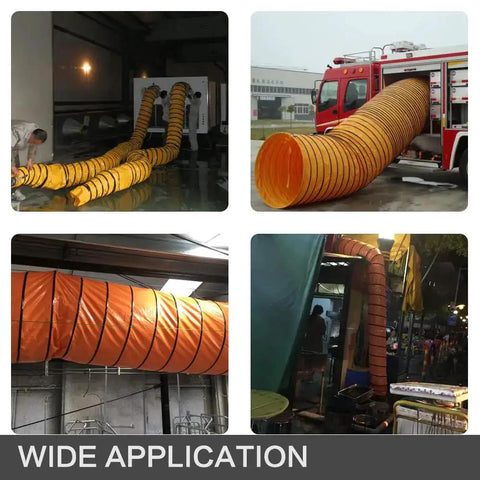 Collage of Flexible PVC Duct Hose For Your HVAC Setup Flame Retardant Hard Wearing Beefy Heavy Duty Ventilation Ducting applications
