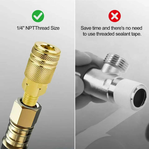 Two Pack One Quarter Inch NPT M Style Brass Air Coupler Quick Connect Fittings High Flow Brass Couplers with Knurled Sleeve