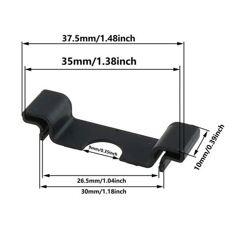 Durable 35mm DIN Rail End Cap Protector Covers For Terminal Blocks, Black Plastic End Mount, Clamp Style, 30 Pack, dimensions displayed