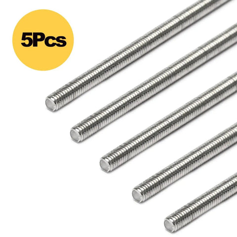 M3 X 0.5mm 300mm Fully Threaded Rods Right Hand 304 Stainless DIN975 A2-70 5pcs shown in perspective view
