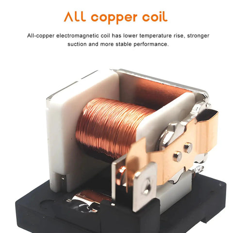 Close-up of all copper coil inside Two Pack 30 Amp 12 Volt Starter Relay Four Pin Waterproof Heavy Duty Automotive Standard Relay Replacement Parts