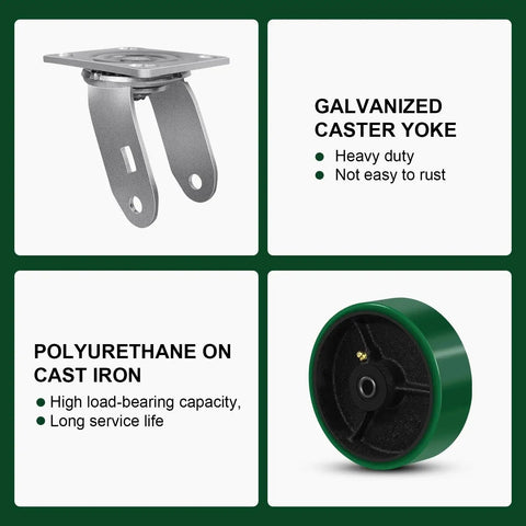 Close-up of 6 Inch Heavy Duty Casters Set Of Four With Grease Fitting, 4800 Lbs Load Capacity, showing parts and features.