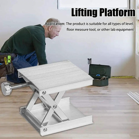 Adjustable Lab Lift Stand With Aluminum Alloy Platform for Science Experiments in use, showing side view on wooden floor