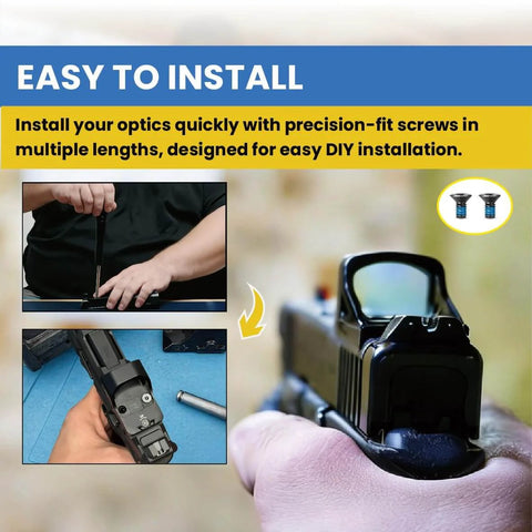 Person installing Red Dot Screw Kit Set With 36 Pieces, Six Screw Sizes For Easy Mounting Red Dot Optics, compatible with RMR SRO.