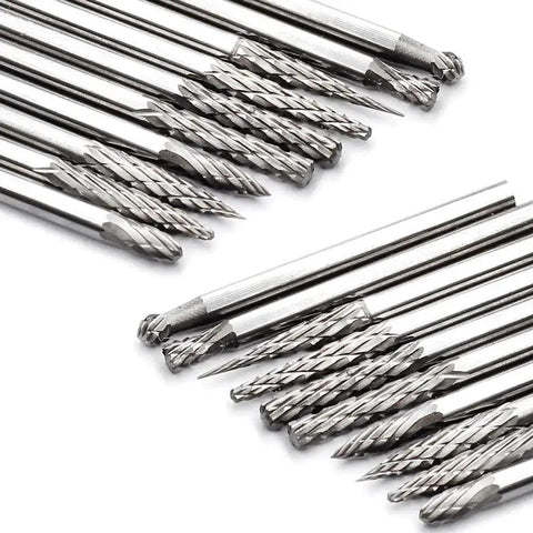 20Pc Solid Carbide Burr Set 0 118 Inch Shank 3mm Tungsten Carbide Rotary Files Burrs With 3mm Cutting Head Diameter Fits Most Rotary Tools Die Grinders
