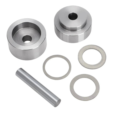 Coin Ring Making Kit with Four Piece Punch and Die Set, metal tools for DIY jewelry crafting, visible punch and die components.