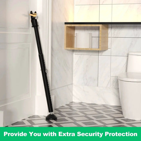 Security Bar And Sliding Glass Door Lock Adjustable Door Jammer with Interchangeable Caps in bathroom setup