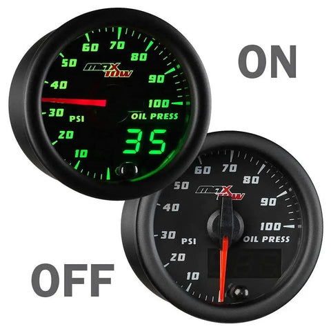 Double Vision 100 PSI Oil Pressure Gauge Kit With Electronic Sensor For Trucks, 52 mm Black Face Green LED Analog Digital Readouts