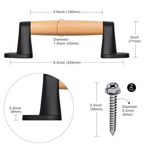9 Inch Beech Wood Barn Door Pull Handle With Plastic Brackets Smooth Round Edges For Safe Kids Ideal For Barn Doors Gates