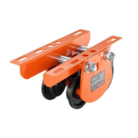 1 Ton Push Beam Trolley For Electric Hoist Dual Wheels Adjustable Beam Width, orange trolley with steel construction