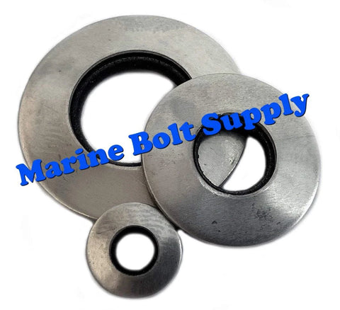 Stainless steel neoprene-bonded sealing washer set of three in large, medium, and small sizes.