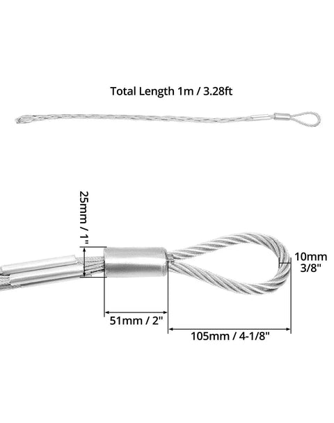 Heavy Duty Cable Pulling Socks Grip With 3306 Lbs Breaking Strength, 3.3 Ft Mesh Eye Clip For 1 To 2 Inch Cables diagram