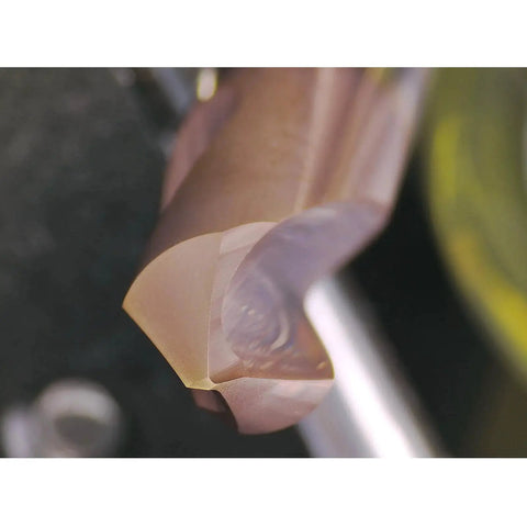 Close-up view of Chamfer End Mill with 90 Degree Drill Tip for Carving, Drilling and Chamfering in Alloy Steel, 2 Flute V Bit