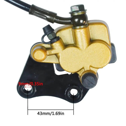 Front view of Front Hydraulic Disc Brake Kit With Master Cylinder And Caliper Assembly Rotor And Pads For 50cc 70cc 90cc 110cc And 125cc Dirt Bikes And ATVs Heavy Duty Upgrade For Tao Tao Db10 Db14 SSR125 SSR110 Apollo And Other Chinese Pit Bikes with measurements labeled.