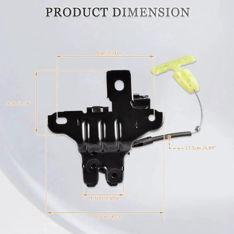Diagram showing dimensions of Trunk Deck Lid Latch And Cable Replacement Fits 2015 2016 2017 2018 2019 Ford Mustang, 2013 2019 Ford Fusion, And 2013 2019 Lincoln MKZ, Tailgate Trunk Lock Actuator Replacement 937930 DS7Z5443200C FR3Z5443200A.