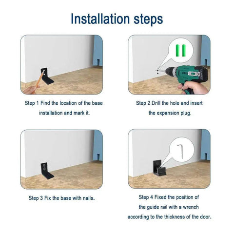 Installation steps for Bottom Floor Guide For Sliding Barn Door Adjustable Wall Mount No Ground Drilling Black 1 Piece.