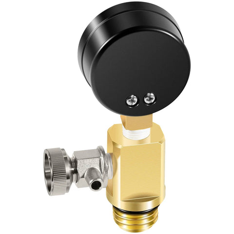 Brass air relief valve with black cap and side port for pool filter systems.