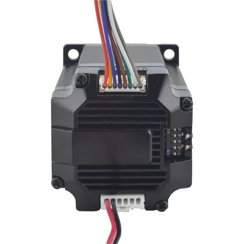 Rear view of High Torque 2.2Nm Integrated Closed-Loop Servo Motor With Encoder, 24 To 50 VDC, 1000 CPR, 8 Mm Shaft, wires attached.