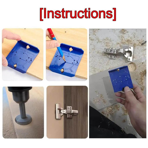Instructions for Two Pack Cabinet Door Hinge Jig Kit For Quick Accurate Hinge Hole Positioning And Drill Alignment On Doors Cabinets And Cupboards Lightw...