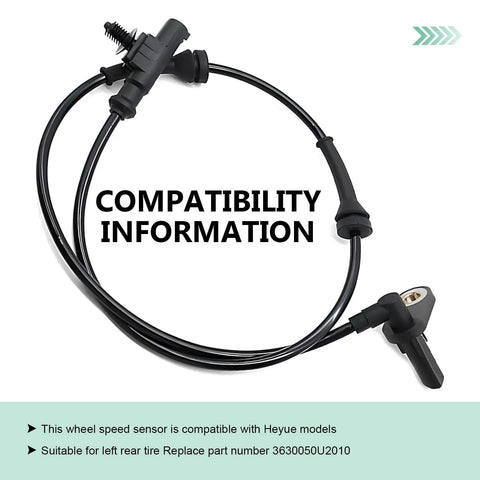 Black rear-left ABS wheel speed sensor with connector and wiring harness for Heyue; OEM 3630050U2010 compatible.
