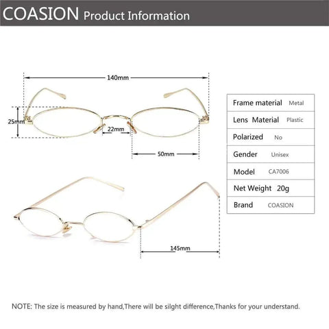 Vintage Oval Sunglasses For Men And Women Retro Metal Frame Sun Glasses With Clear Lenses UV400 Protection