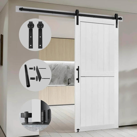 54x84 Inch MDF Barn Door With 10 Foot Sliding Hardware Kit, Waterproof PVC Surface, Easy Install, shown in modern kitchen