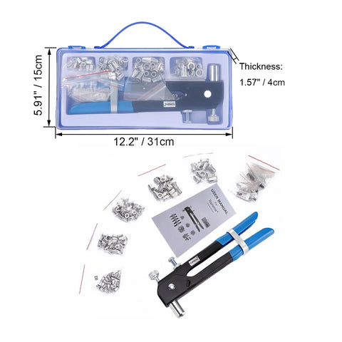 Rivet Nut Tool Kit Set 126 Piece Hand Riveter With Wrench For M3 M4 M5 M6 M8 Rivnut Inserts Blind Nutsert in blue case