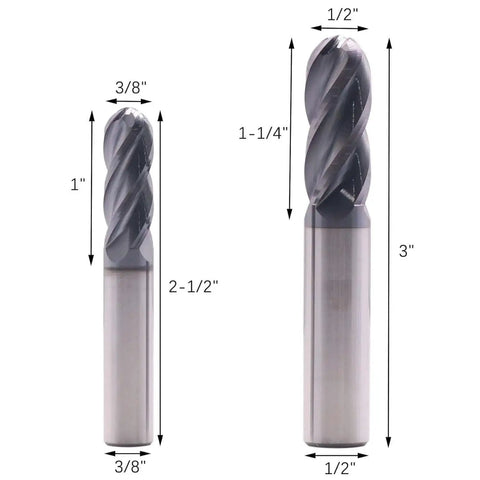 High Performance Solid Carbide Ball Nose End Mills Set, 6 Pc AlTiN Coated, 4 Flute, 30 Degree Helix, CNC Router Bits For Precise Milling