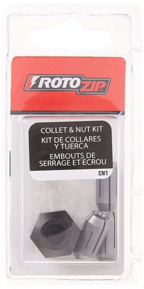 Replacement Collet And Nut Kit for Spiral Saws and Drywall Routers in packaging, includes various sized collets and nut.