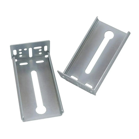 Two zinc-plated 10 Pairs Rear Mounting Brackets For Drawer Slides And Cabinet Tracks 1.77 Inch, shown in a side view.