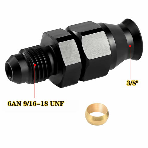 FortiyParts 6AN to 3/8 hardline adapter, ORB male to 3/8 in. tube compression, black aluminum, 2-pack
