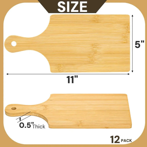 12 Pack Bamboo Cutting Boards With Handles 11 By 5 Inch Mini Charcuterie Boards For Kitchen Prep And Serving Blank Laser Engraving Surface Bulk Food Platter Partyware Eco Friendly Gift For Home Decor And Housewarming shown in size diagram