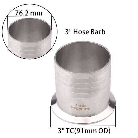 DERNORD 3-inch Tri-Clamp to 3-inch Hose Barb Adapter, SUS304 stainless steel, Amazon brand