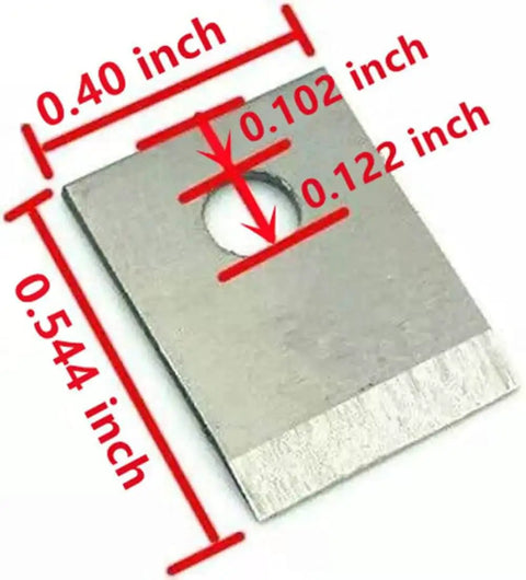Close-up of RJ45 Pass Through Crimp Tool Replacement Blades 5 Pack 8 Pin Cavity Heavy Duty Steel, showing size measurements in inches