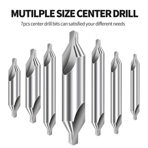 Center Drill Bits Set Built Tough With High Speed Steel, 7 Pc 60 Degree Countersink Tool Kit For Lathe Metalworking