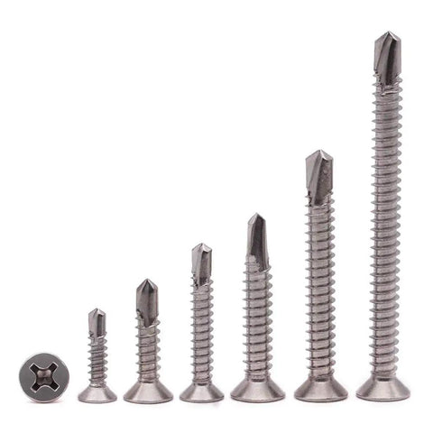 Size 10 By 1 Inch Stainless Steel 410 Self Tapping Screws For Metal with Phillips Drive, flat head assortment