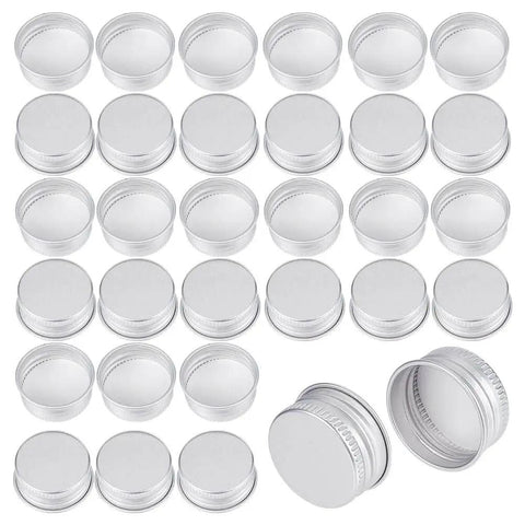 36 Pack Silver Aluminum Seal Screw Caps for Round Steel Tins with Plastisol PE Liner, 30mm/1.2in x 13mm/0.5in Thick