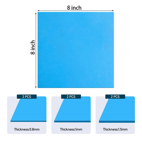 Gasket sheets, blue 8x8 inch, non-asbestos, 6 pcs (2 per thickness: 0.8/1/1.5 mm) for high-temp sealing