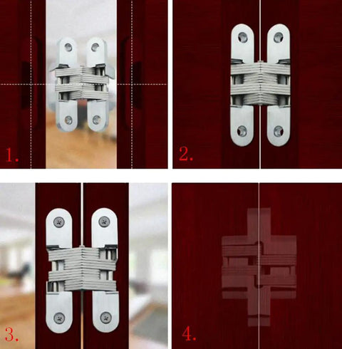 Two Pack Concealed Hinges With 180 Degree Opening For Cabinets And Doors, Heavy Duty Zinc Alloy Hidden Door Hinges, installed view