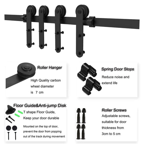 Heavy Duty Sliding Barn Door Hardware Kit For Bypass Or Double Doors, Adjustable 122 To 400 Cm Track, Flat Track With Quiet Mute Rollers