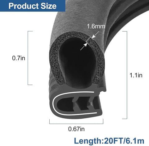 20 Foot Automotive Door Weather Stripping Kit With Side Bulb Rubber Edge Trim Seal Gasket cross-section dimensions