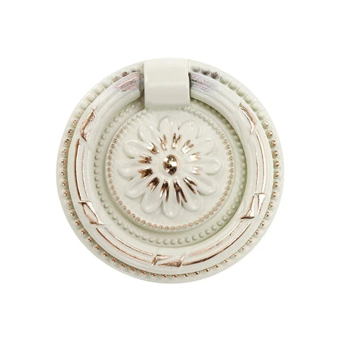 European Style Drop Ring Pull Handles for Cabinets and Drawers Lotus Pattern Knobs 2.2 Inch Diameter Zinc Alloy