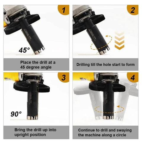 1/4 Inch Laser Welded Diamond Wet Core Bit For Hard Granite Marble And Concrete With 5/8-11 Thread 75mm Length 6mm Diameter in use with angle grinder