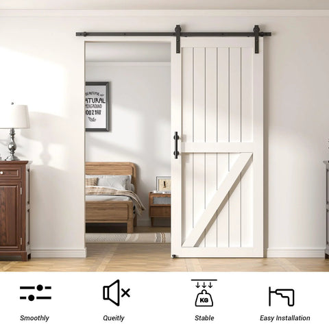 Heavy Duty Sliding Barn Door Hardware Kit With 6 Ft Track, Floor Guide And Pull Handle Set For 34 To 36 Inch Doors, Built Tough